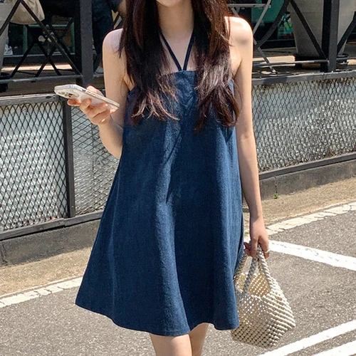 루즈핏 드레스 한국 스타일 루즈핏 여름 드레스 원피스 루즈핏 여름 드레스 원피스 빈티지 목걸이 디자인 감각 여성용 드레스 원피스 드레스 