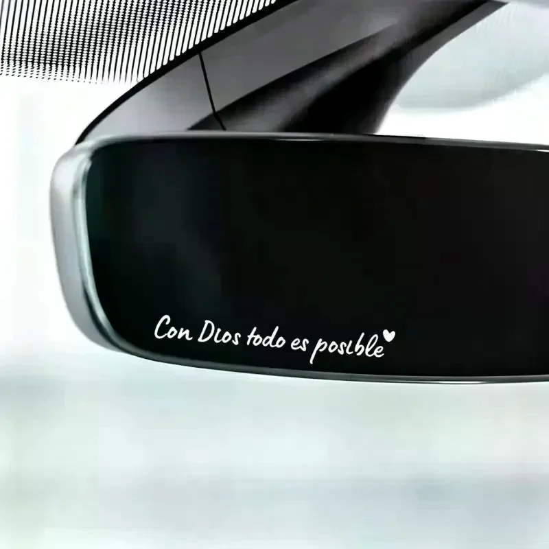2pcs Con Dios Todo Es Posible Car Mirror Stickers Heartfelt Safety Reminder For Women Men Drivers Car Interior Sticker