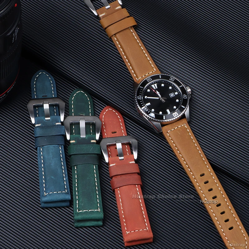 عالية الجودة متجمد الجلود حزام ساعة اليد لبانيراي 20 مللي متر 22 مللي متر 24 مللي متر 26 مللي متر الرجال حزام الساعات أسود براون أزرق حزام ساعة من الجلد #3