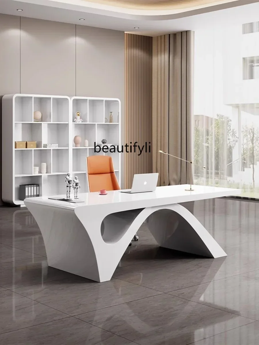 

Light Luxury Paint Boss Desk Simple Modern White Negotiation Manager Desk Beauty Salon Medical Beauty Consultation Table