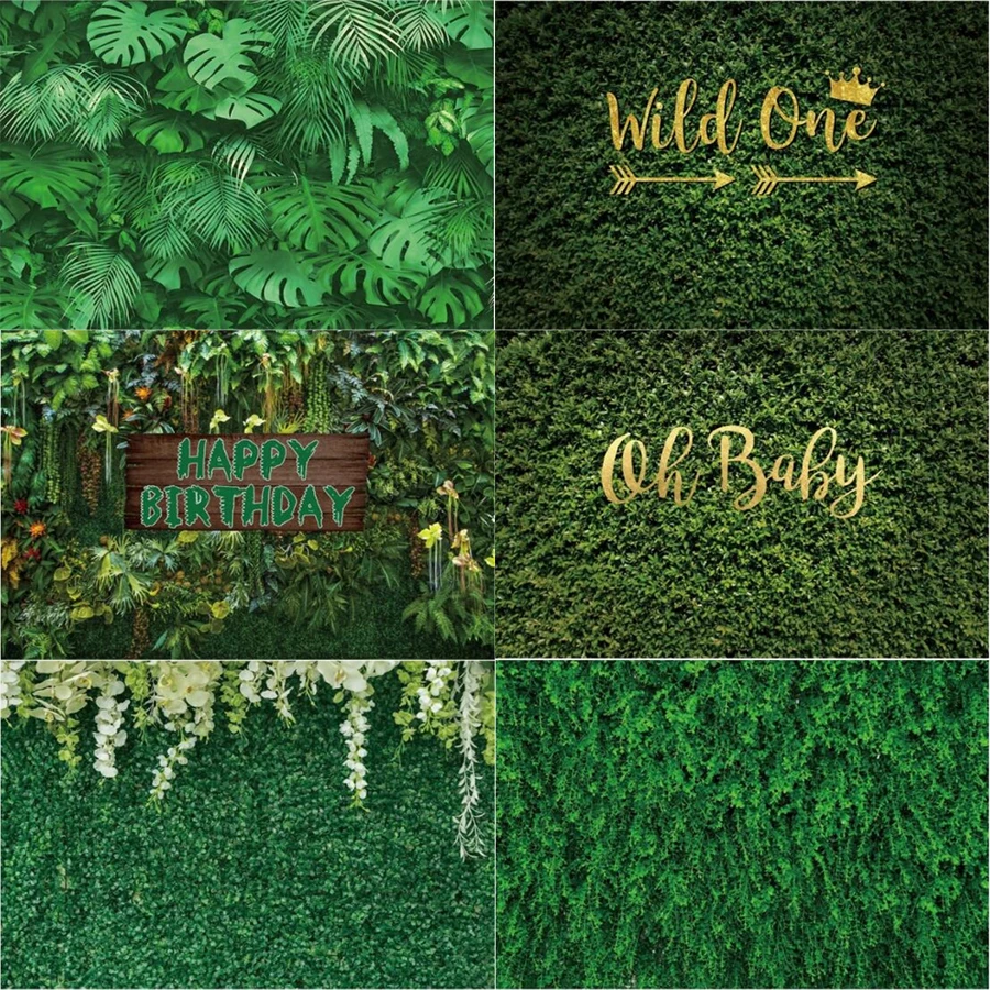 

Photography Backdrop Grass Green Leaves Banner Baby Birthday Party Summer Tropical Jungle Wedding Scene Background Poster