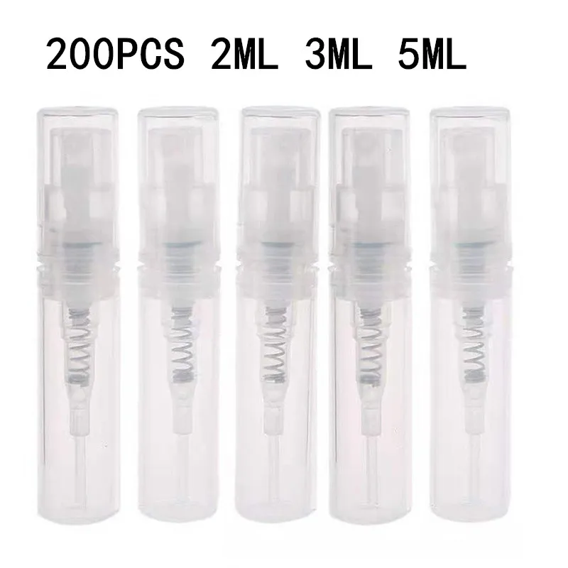 Flacon pulvérisateur en plastique transparent 2ML 3ML 5ML, mini tube à essai, flacons fins en PET, atomiseur portable pour parfum, 5/10/100/200 pièces