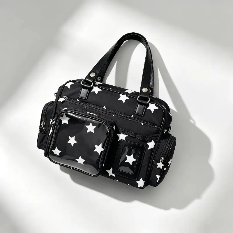 Y2K Japanese Itabag Crossbody Tote Bag Large Capacity Clear Window Star Polka Dot Print Shoulder Bag For School Daily Commute view 3
