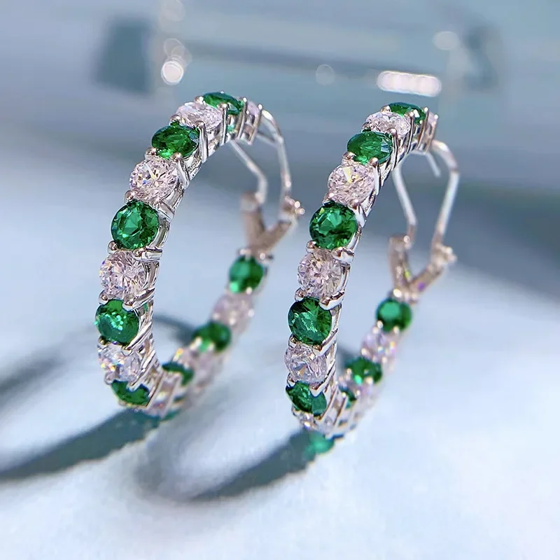 

2022 Emerald Diamond Hoop Earring 100% Real 925 sterling silver Jewelry Party Wedding Earrings for Women Bridal Engagement Bijou