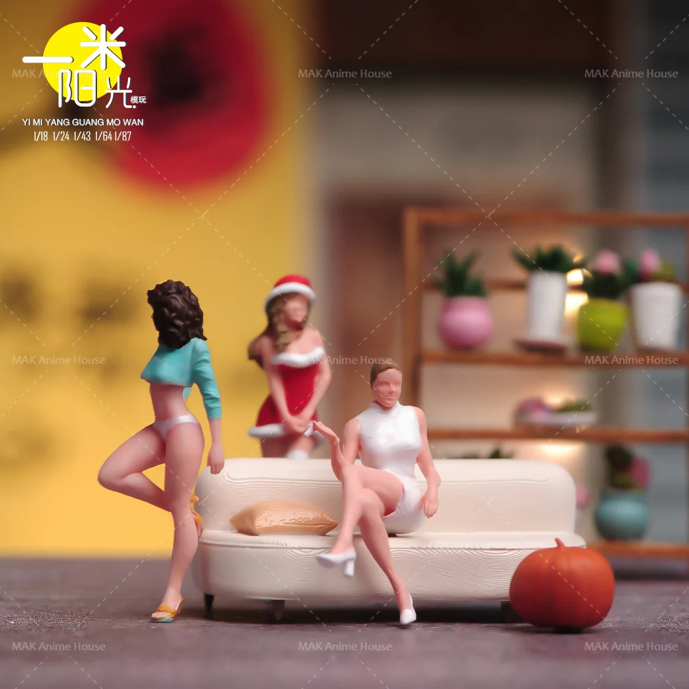 Miniatures Figures 1/64 Home Sexy Beauty Sisters Party Pumpkin Model Decoration Creative Photography Scene Dolls Toys