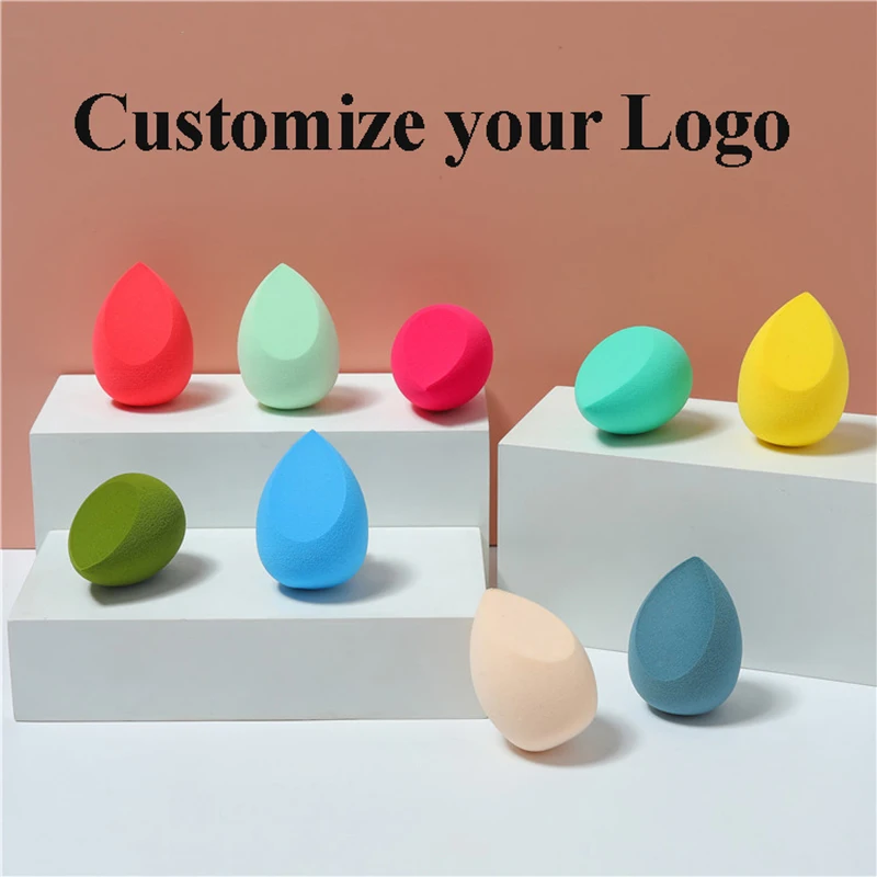 50pcs Custom Logo Soft Colorful Shapes Cosmetic Puff Women's Makeup Portable Sponge Beauty Tools Cushion Blender Puff Laser Logo