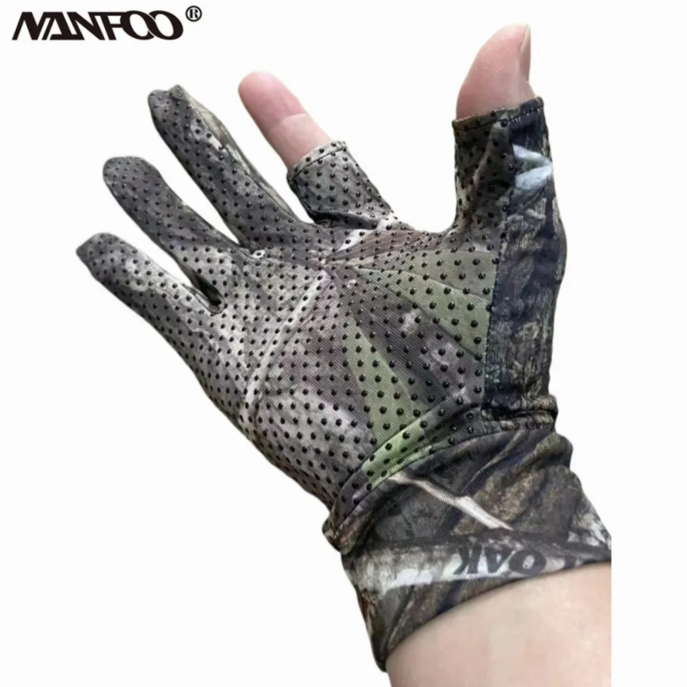 Boinic Camouflage Anti-Slip Two Finger Cut Hunting Fishing Gloves Thin Sunscreen Cycling Hiking Gloves Multi-Functional Mittens