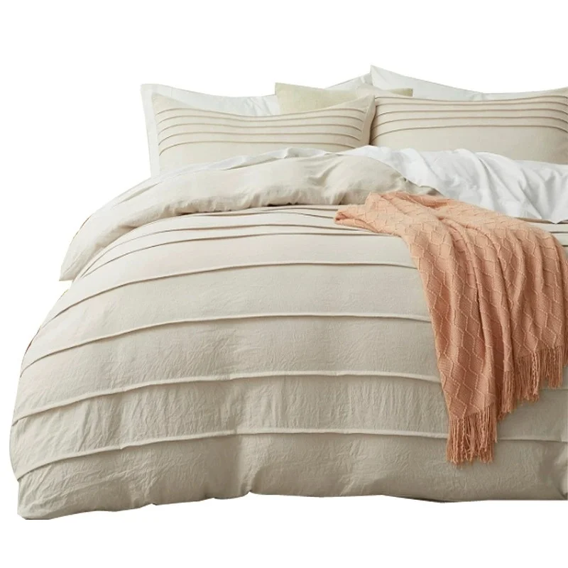 

Fashion Duvet Cover Set,Wide Stripe,1 Quilt Cover+2 Pillowcase Light Luxury Solid Beige Home Bedding Drop Shipping King Queen