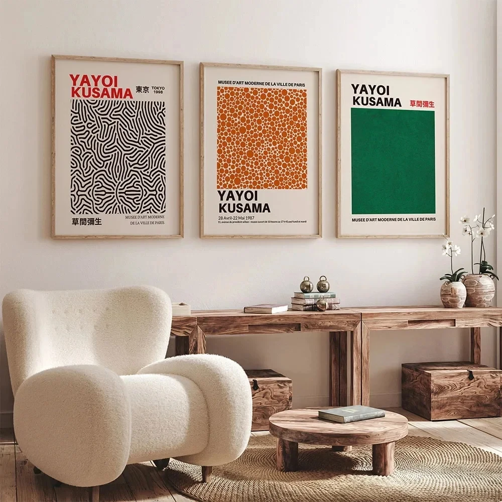 

3pcs Nordic Yayoi Kusama Canvas Poster Wall Art, Japanese Modern Art Kusama Exhibition, Modern Living Room, Room Home Decoration
