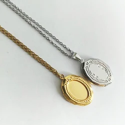 1pc Medium Concave Oval Photo Frame Pendant Designed Charms Floating Locket Picture Necklace Women Girls Family Memorial Jewelry