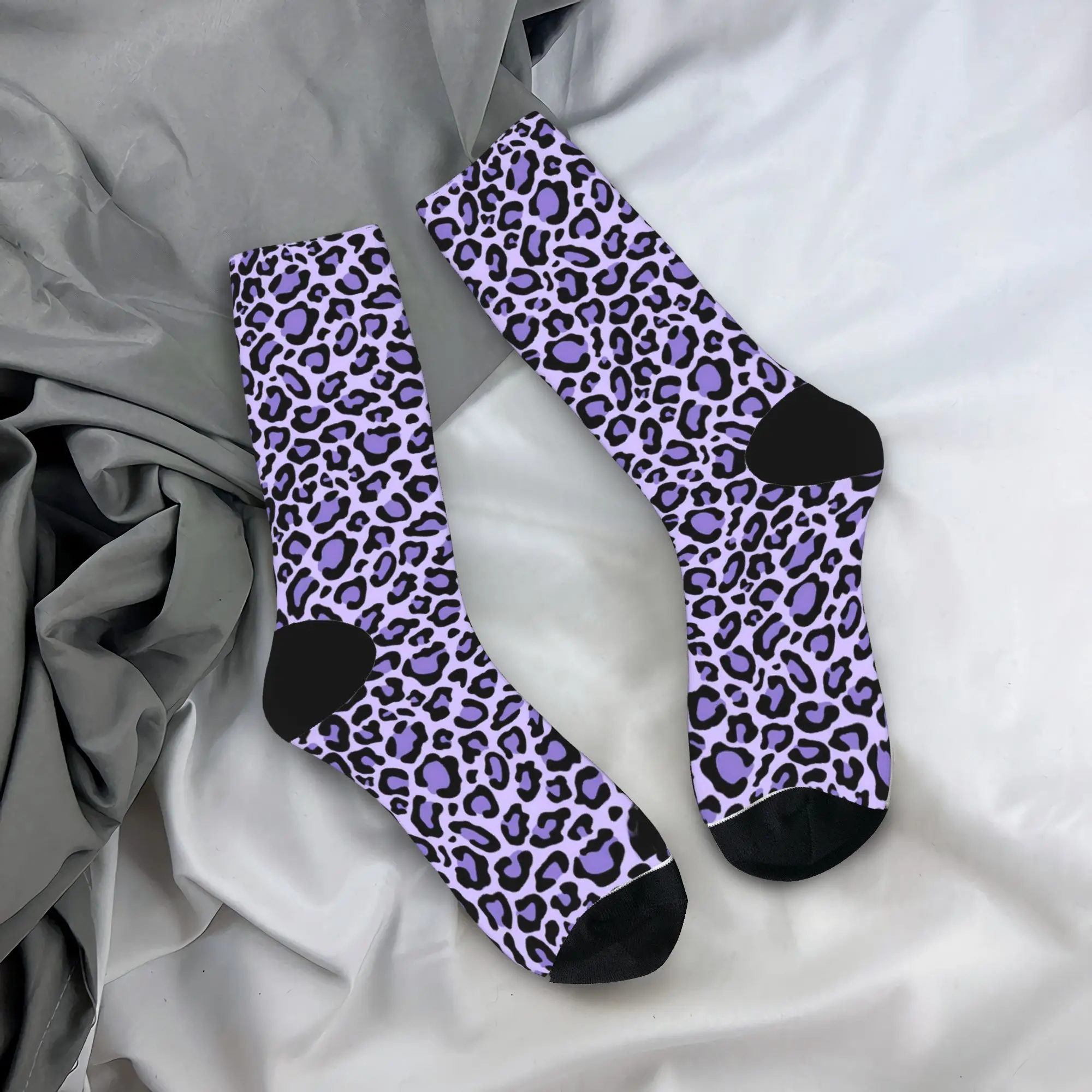 Men's Socks Purple Spotted Leopard Animal Print  Stockings Autumn Novelty Warm Soft Socks Design Running Sports Anti Skid Socks