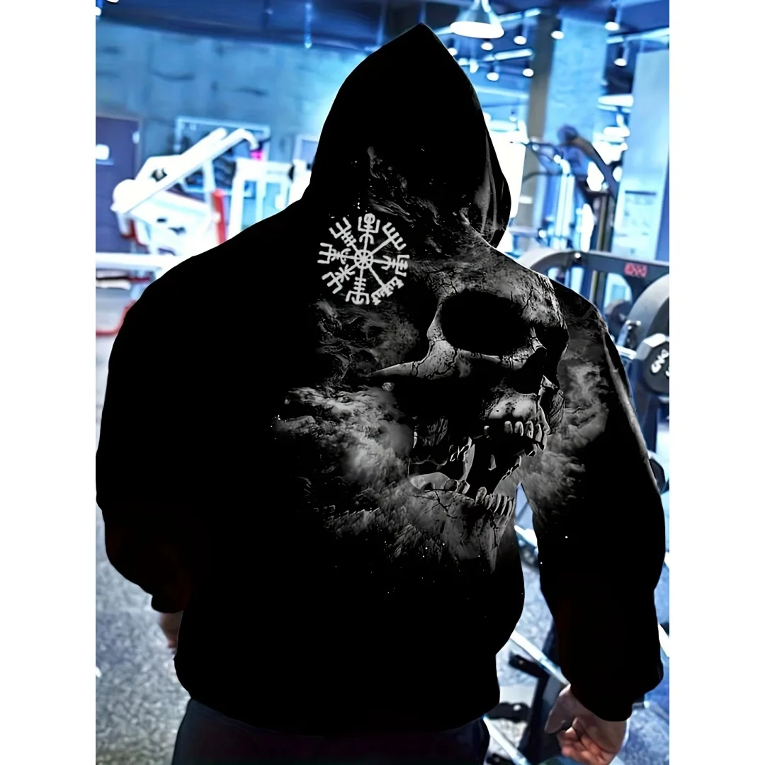 Sweat-shirt à capuche pour hommes, imprimé tête de mort personnalisé, doux et confortable, à la mode, haut de style de rue en plein air, automne