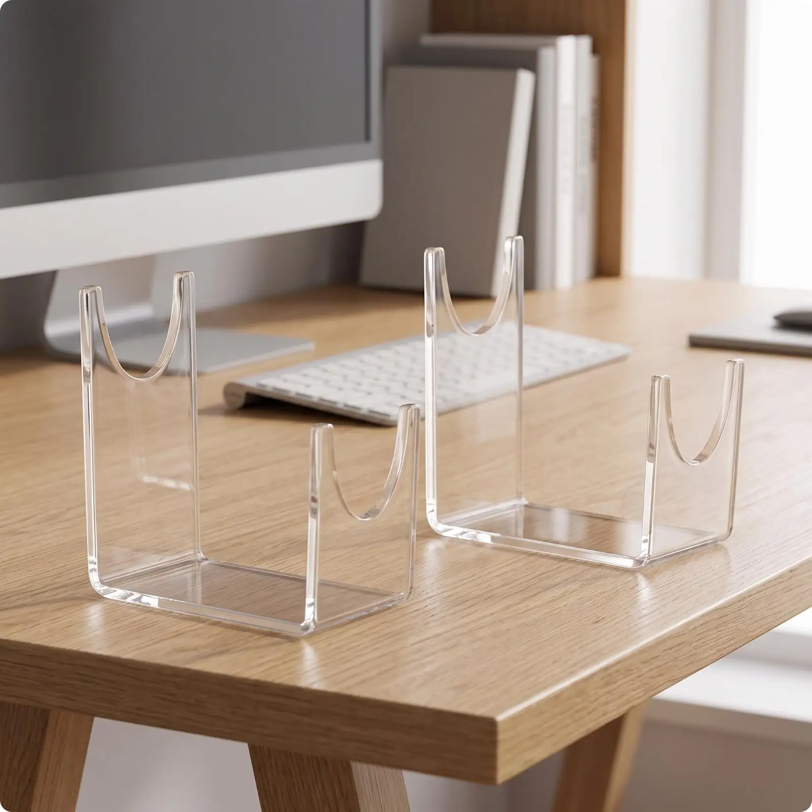 2 Pieces Clear Acrylic Display Stand | Smooth Polished Edges, Acrylic Stand with curved Slot, for Tabletop