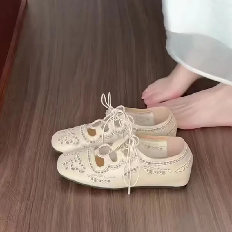 

French Lace-Up 2026 Spring Square Toe Inside Heightening Single Loafer