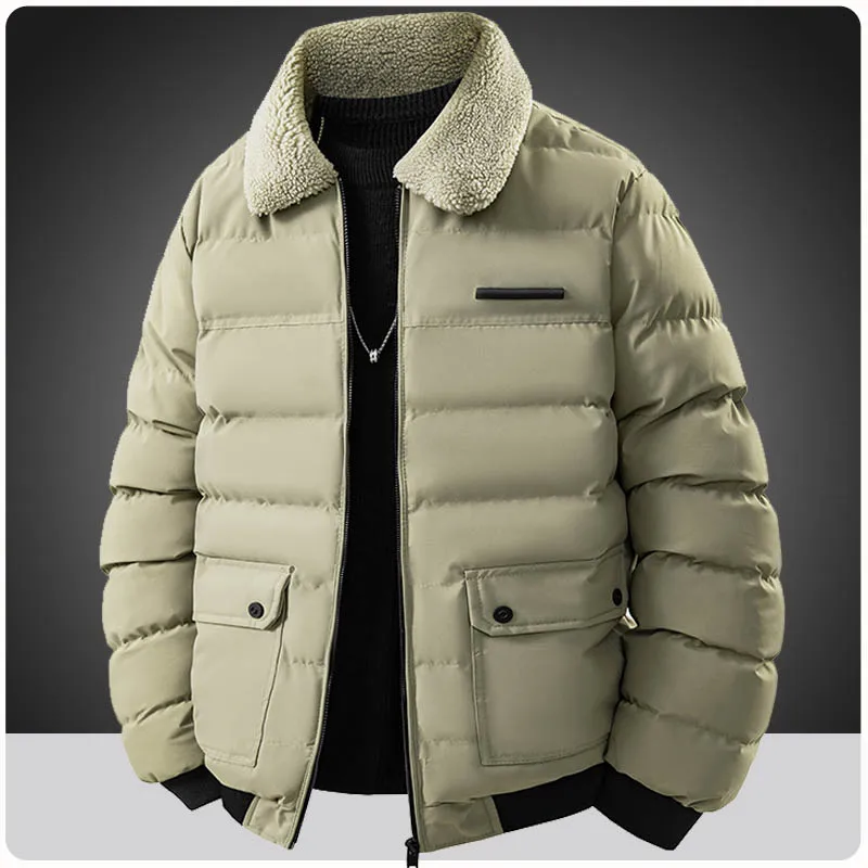سترة قطنية شتوية للرجال، سترة سميكة، سترة قطنية عصرية للشباب بقصة ضيقة، ياقة من الفرو، معطف سميك لطية صدر السترة