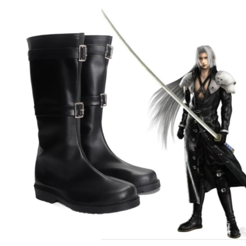 Final Fantasy VII 7 Sephiroth-zapatos de Cosplay, botas negras, accesorio de disfraces de Halloween para hombre, hecho a medida