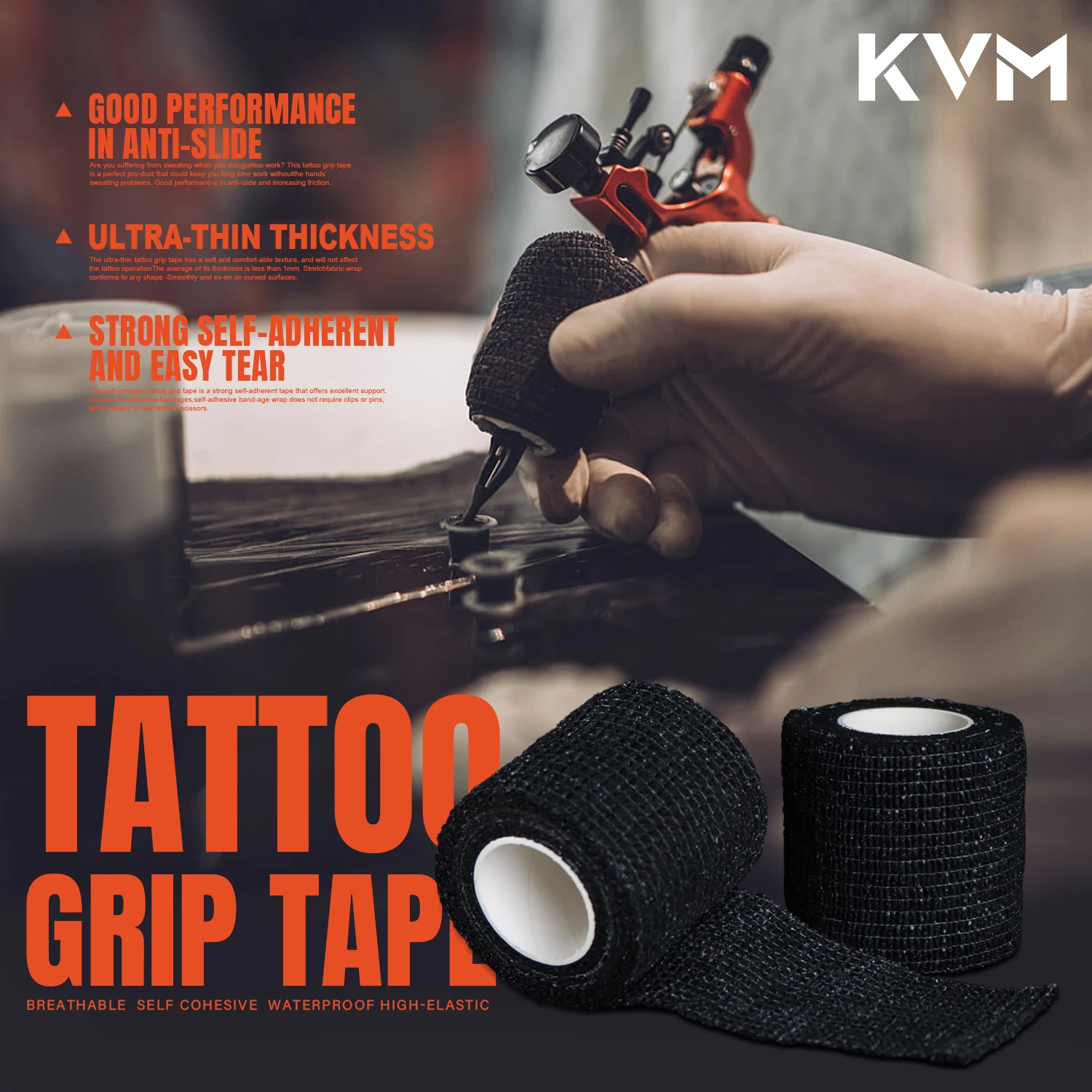 Self Adhesive Cohesive Tattoo Bandage 5cm Elastic Non-Woven Grip Tape Black Skin Color Multi Color Tattoo Machine Handle Wrap