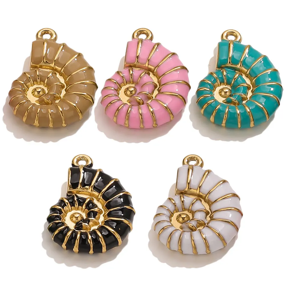 2pcs Stainless Steel Multi-Color Double-sided Enamel Conch Charm DIY Necklace Bracelet Earrings Jewelry Making Supplies Findings view 2