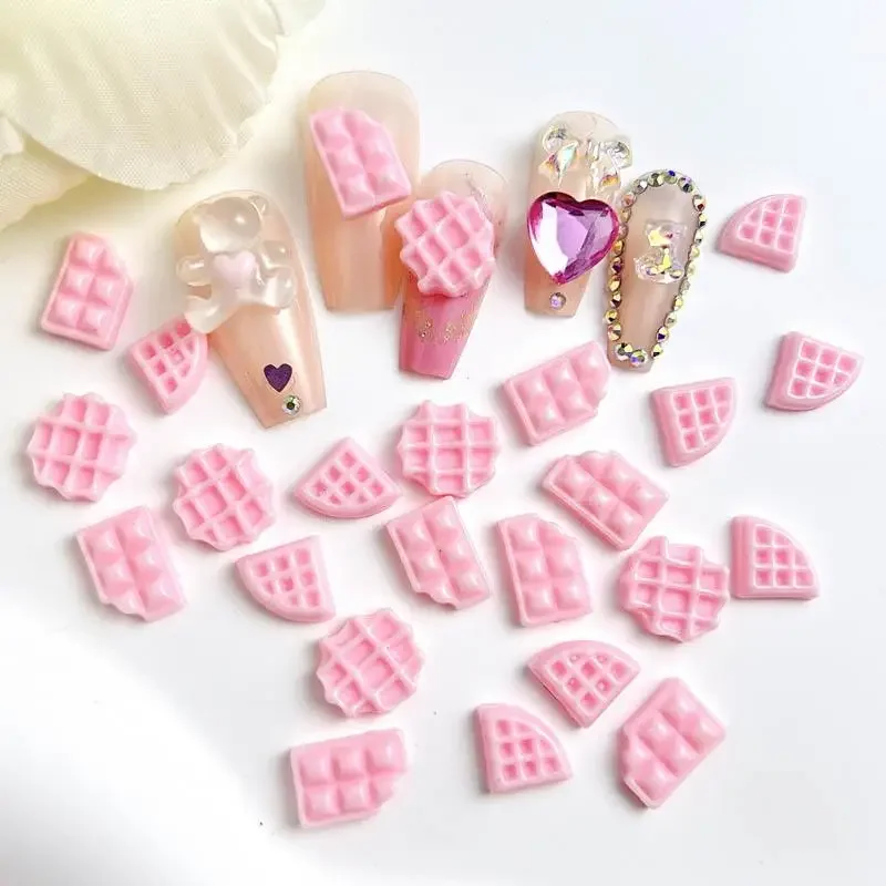 

Simulated Chocolate Biscuits Resin Nail Art Decorations Creative Pink Series Waffle Cookies Nail Charms for DIY Nail Accessories