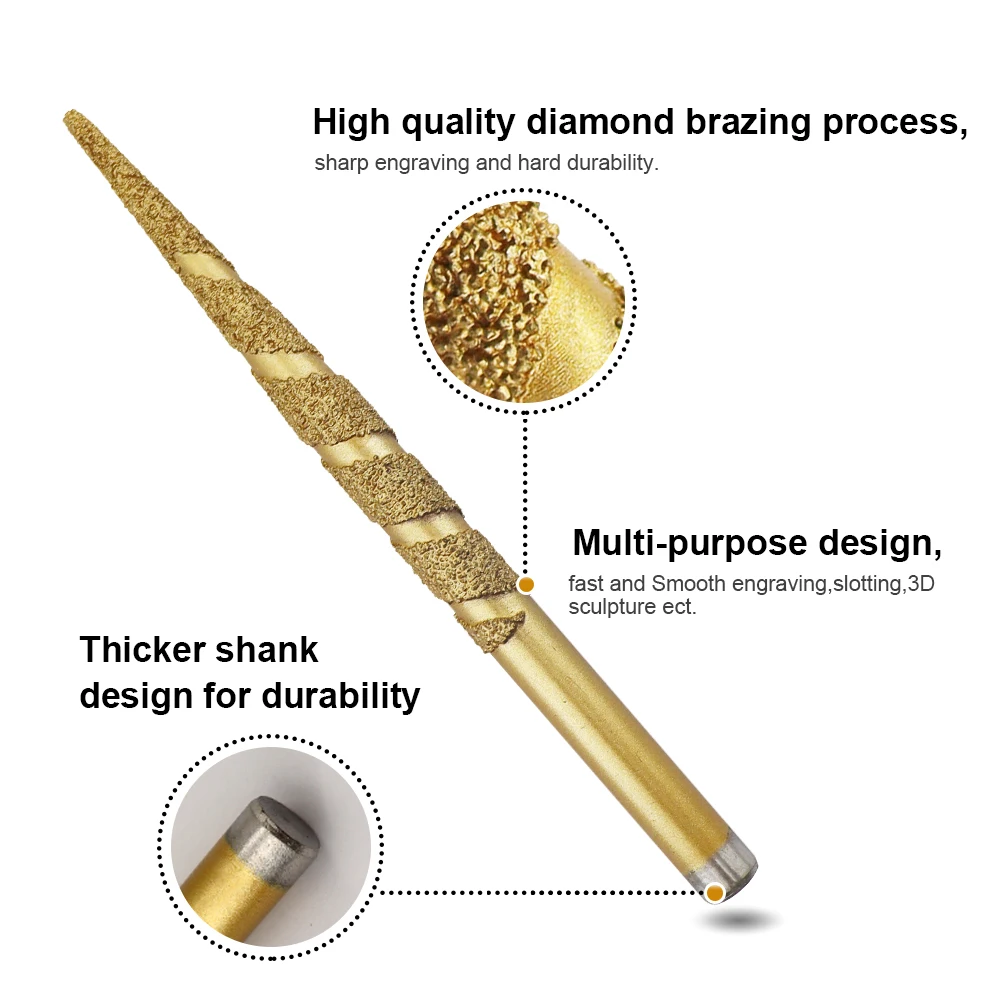 SHDIATOOL Router Bit Diamond Brazed Stone Ball Hand Engraving Milling Cutter Profile Tool Grinding Carving Knife CNC Machine