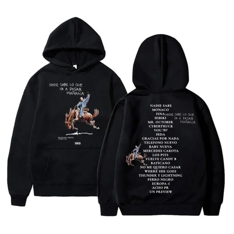 Rapper Bad Bunny Nobody Knows What's Going To Spend Tomorrow Hoodie Autumn Winter Men Hip Hop Oversized Hoodies Men's Vintage Sw