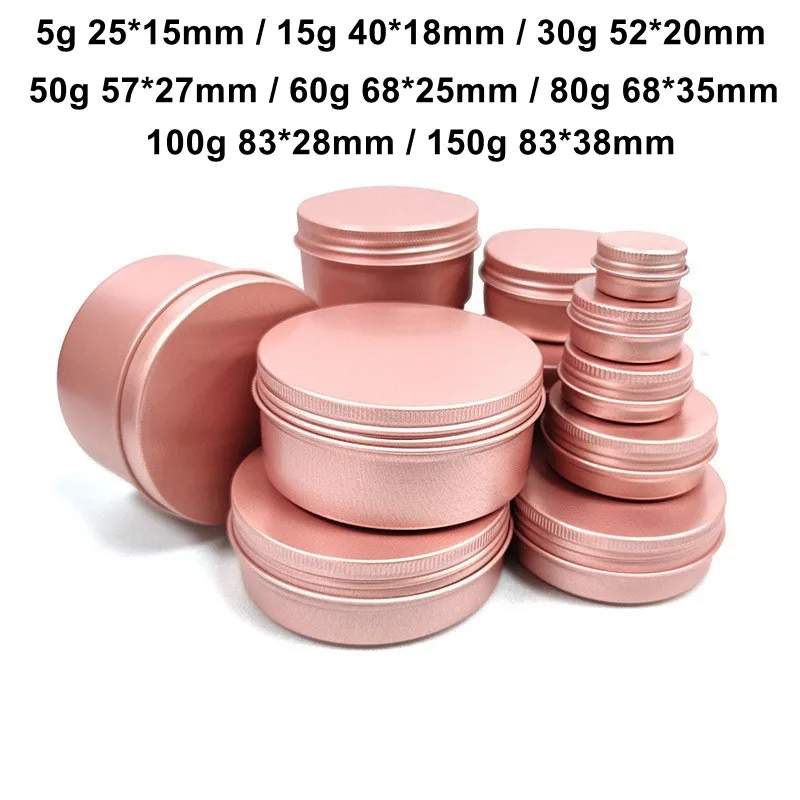 

5g 15g 30g 50g 60g 80g 100g 150g Empty Rose Gold Aluminum Jar Round Candle Spice Tins With Screw Lid Containers