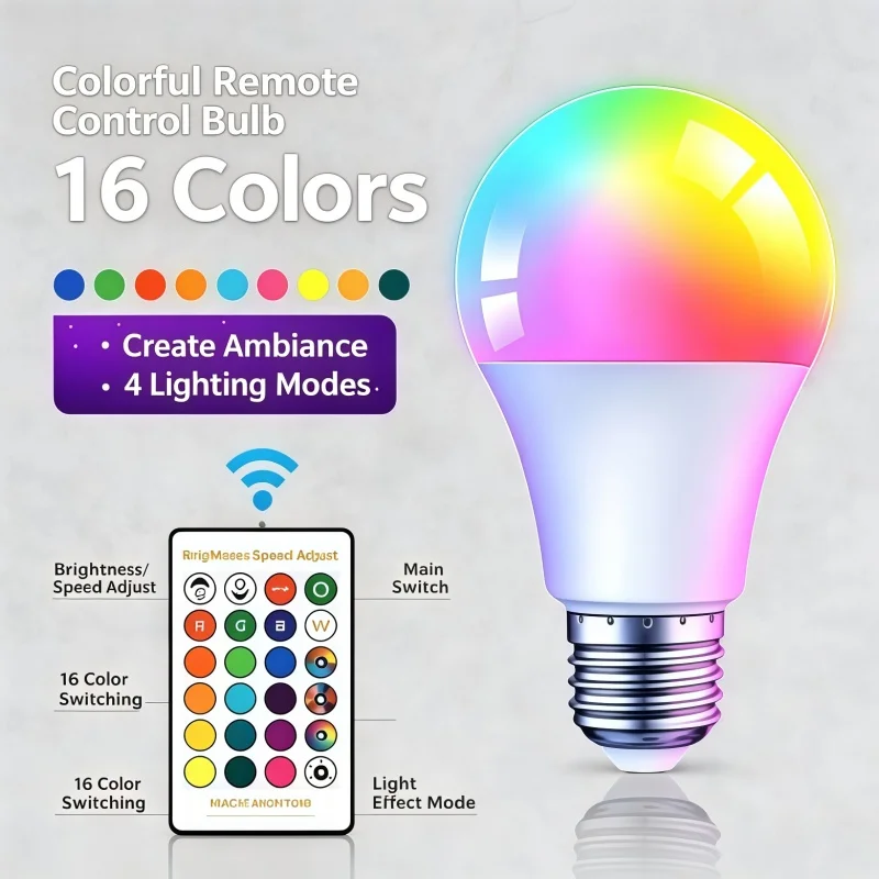 1-5PCS 16 colors of RGB bulbs LED multi-color bulbs E27 household lighting. Adjustable light. 24-key remote control. Smart lamp.