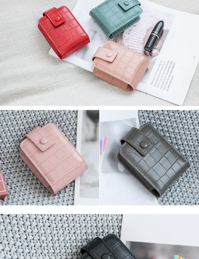 Tragbare Mini-Lippenstift-Tasche mit Spiegel, minimalistische kleine Kosmetiktasche mit Knopf, Damen-Make-up-Aufbewahrungskoffer mit Krokodilprägung – Detail 22