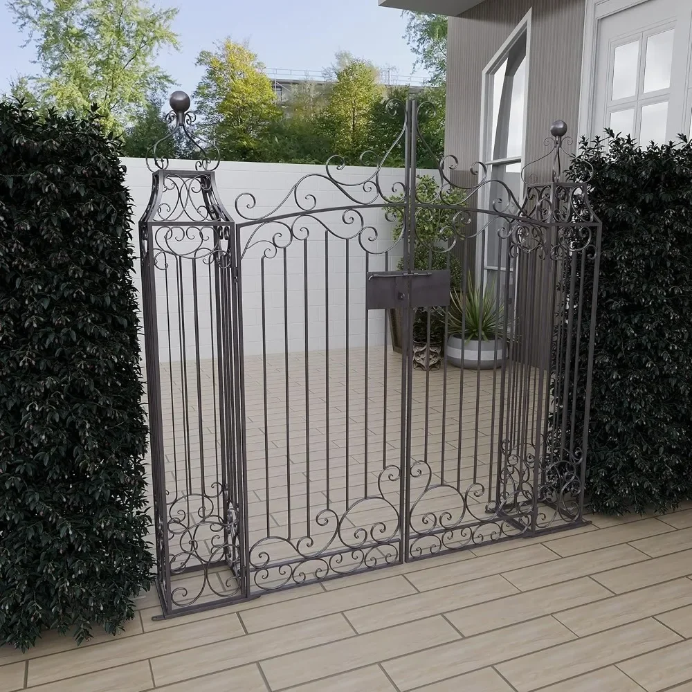 79 Metal Solid Garden Arbor with Pillars and Latch Lock Closure, 64