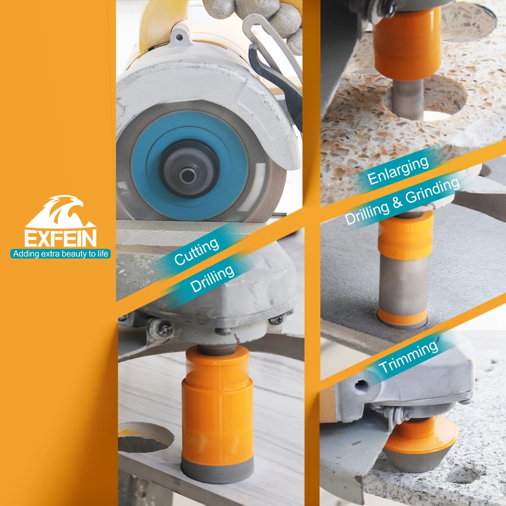 EXFEIN Fliesenbohrer-Set, 12-teilig, 6/6/8/25/35/50/68 mm Bohrer + 10 mm Fingerbohrer + 50 mm Fasenbohrer + Adapter + 2 Stück 125 mm Sägeblatt – Detail 6