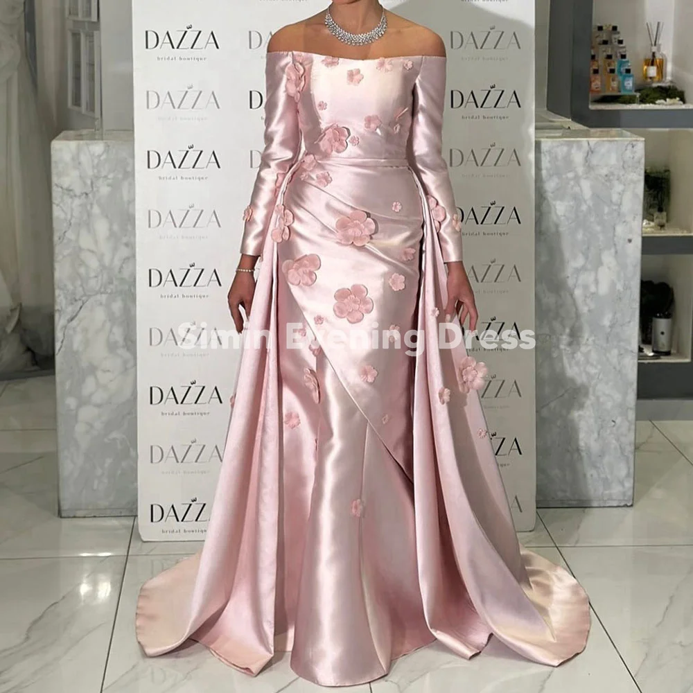 

Simin Women's Satin Off-the-shoulder 3D Flowers Mermaid Saudi Evening Dresses Long Sleeves With Sweep Train Elegant Dresses 2025