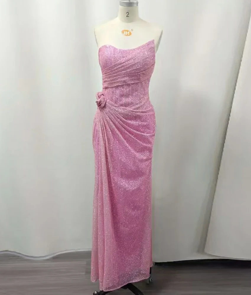 

Customized Sexy Sequined Straight Evening Dress Temperament Sleeveless Strapless Floor Length prom dresses prom dresses