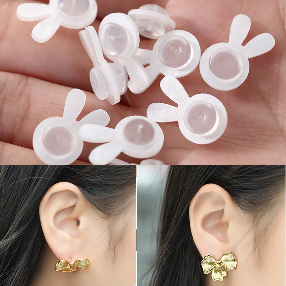 10/30/50 قطعة شكل أرنب سيليكون القرط الرافعات ظهورهم بدائل ل الثقيلة الكبيرة ترصيع القرط دعم آذان متدلية مجوهرات #1