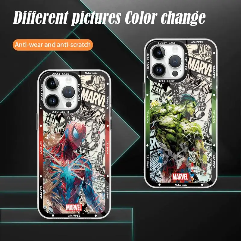 Gradient Color Matte Case for iPhone 15 14 13 12 11 pro Max XS XR X 7 8 Marvel Spiderman Venom Hulk Iridescent Laser Clear Cover