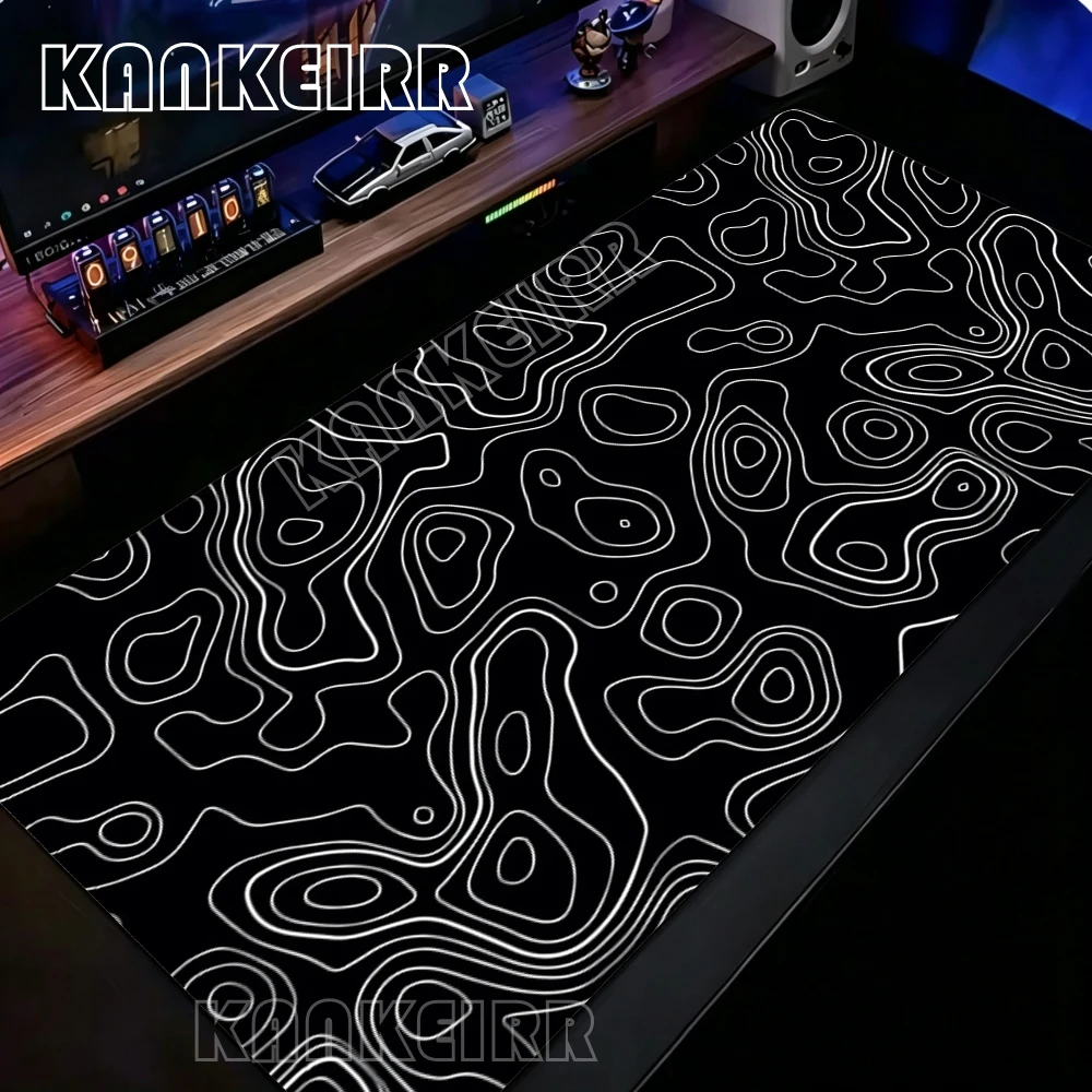 Liquid Mouse Pad Gaming Black And White Contour Lines Printon Demand Large HD Mousepad XXL Playmat Soft Carpet Laptop Mouse Mats image 4