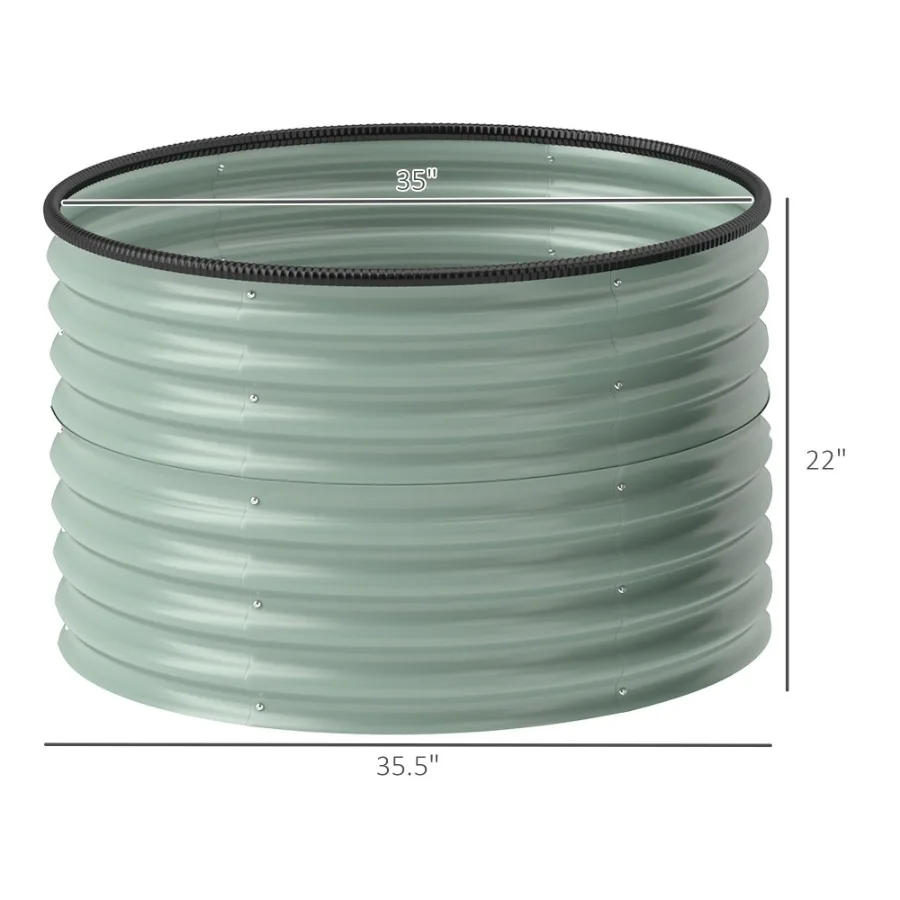 Juego de 2 maceteros de metal para cama de jardín elevada con ribete de seguridad, tanque de stock fácil de montar, color verde claro