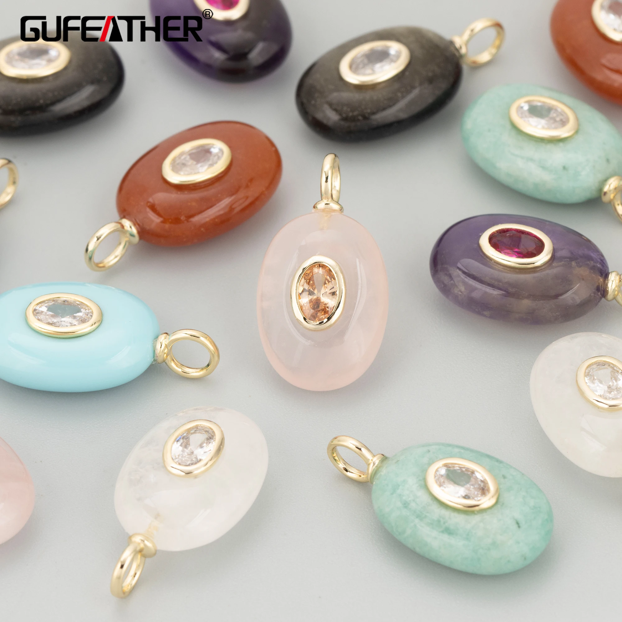 GUFEATHER, ein Stück/Los, MI39, Schmuckzubehör, 18 Karat vergoldet, Kupfer, Naturstein, Charms, Schmuckherstellung, DIY-Anhänger