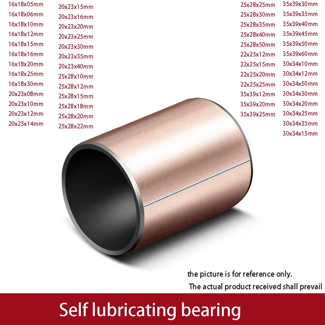 SF-1 Oil-free Composite Bearing Inner Hole 17 18 28 32 40 45 50 55mm Copper Sleeve Self-lubricating Oil-free Liner
