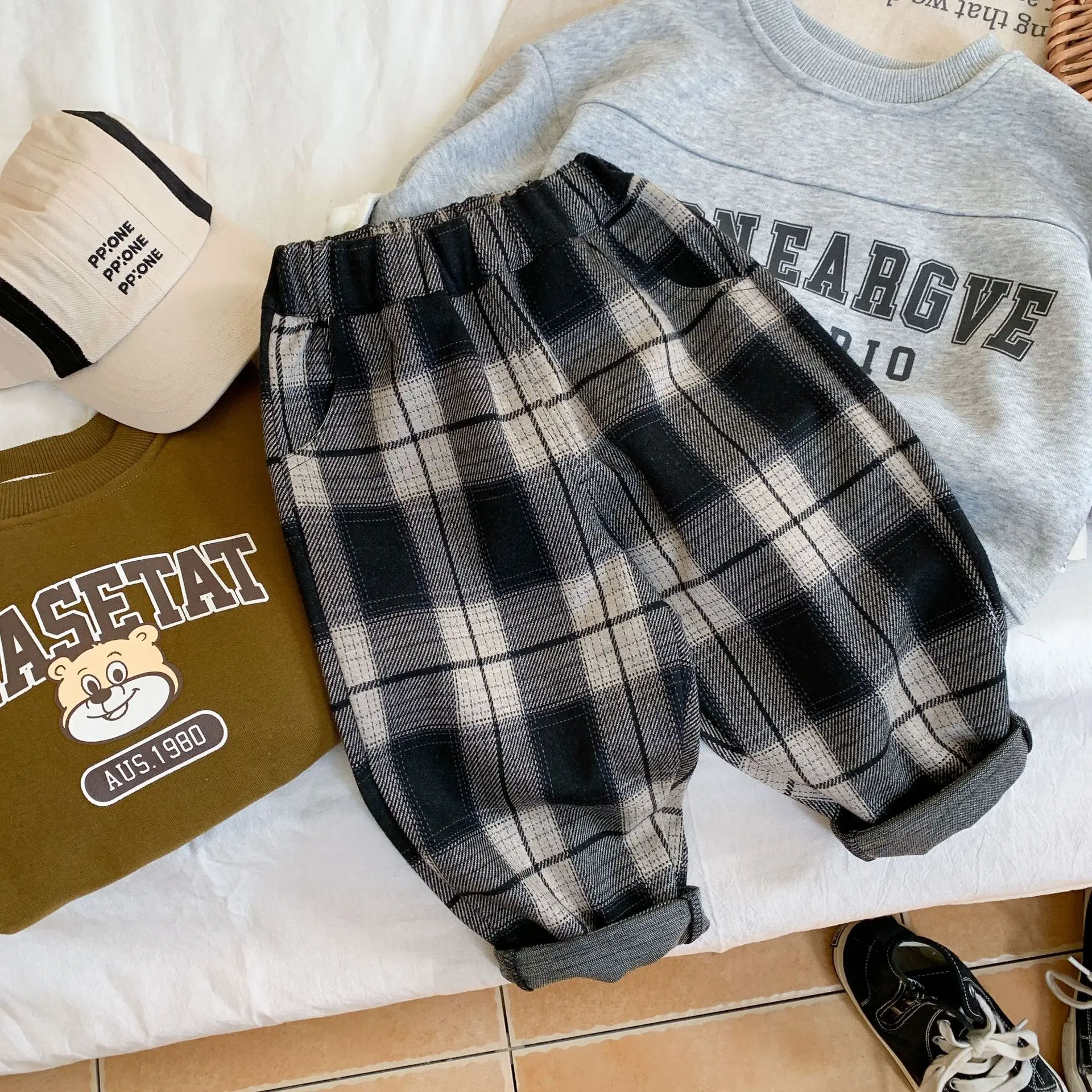 Spring Autumn Baby And Girls Boys Classics Retro Plaid Vers…