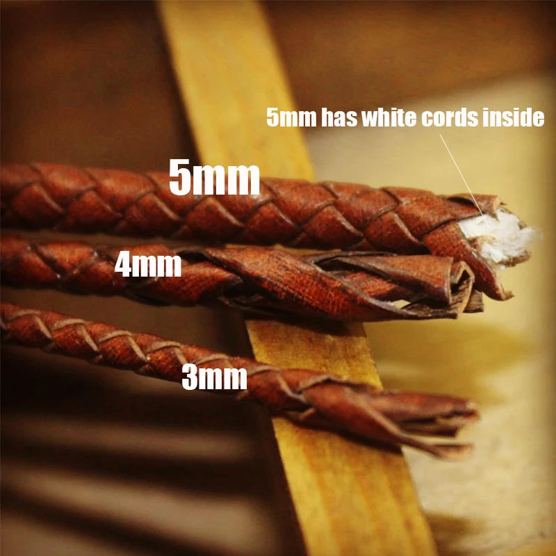 1 Meters Brown Handcraft Braided Woven Genuine Leather Cords 3mm 4mm 5mm Round Cow Leather Threads DIY Bracelet Jewelry Making