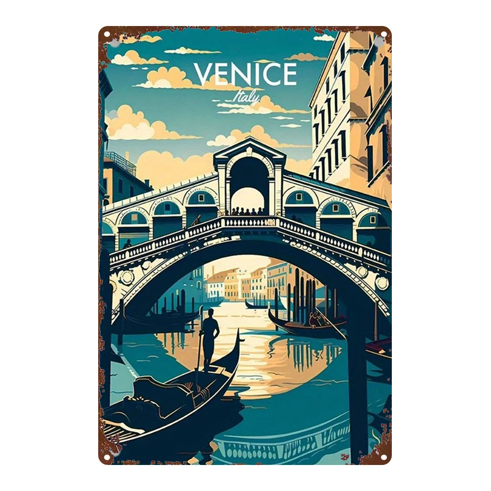 1pc Tin Sign Depicting The Charm of Venice: a Tin Art Decoration Featuring Iconic Figures, Suitable for Rustic Wall Decor in L