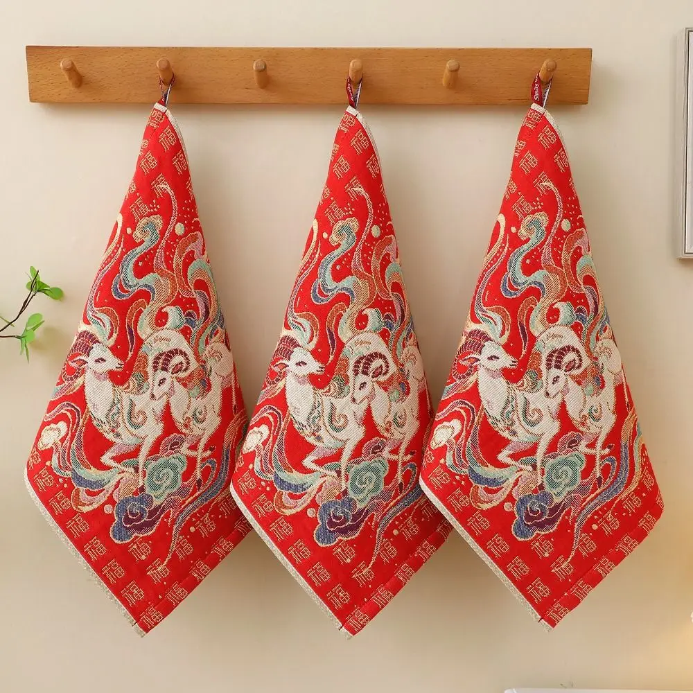 34x40cm Large Hand Towel Good Luck Quick Dry Kitchen Towel Decorative 4 Layer Cotton Gauze Pure Cotton Dish Cloth Lamb Year Gift