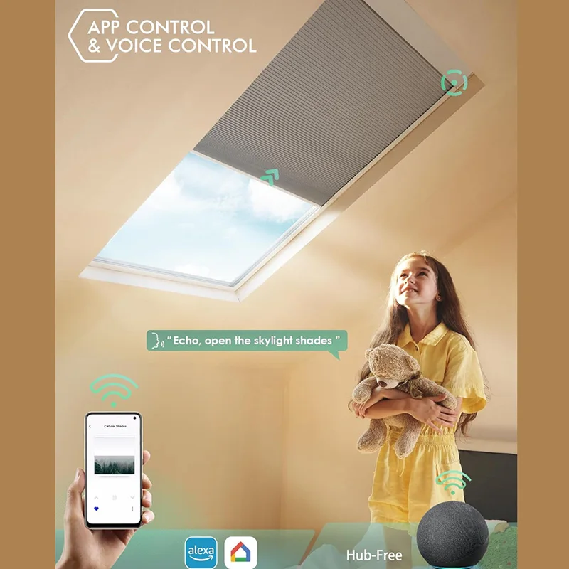Blackout Electric Cordless Honeycomb Blinds With Remote For Roof Inclined Plane Room
