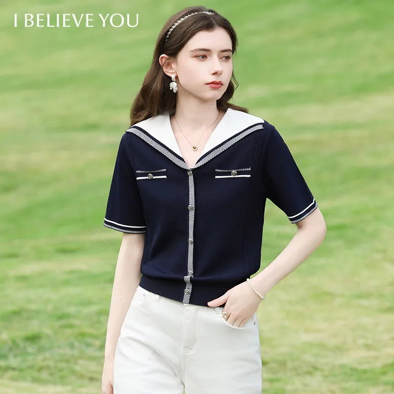 

Женский трикотажный джемпер I BELIEVE YOU с воротником-стойкой и цветовыми блоками, новинка 2026 года, повседневный, с металлическими пуговицами, в ретро-стиле, топы для женщин 2261146325