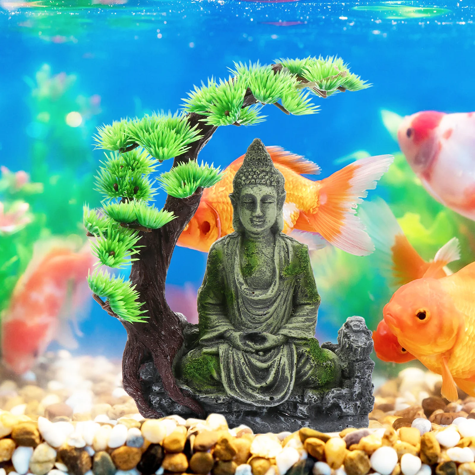 

Sitting Buddha Resin Ornament Fish Tank Decoration Aquarium Landscape Safe Environment Fish Hide Play Aquarium Buddha Statue