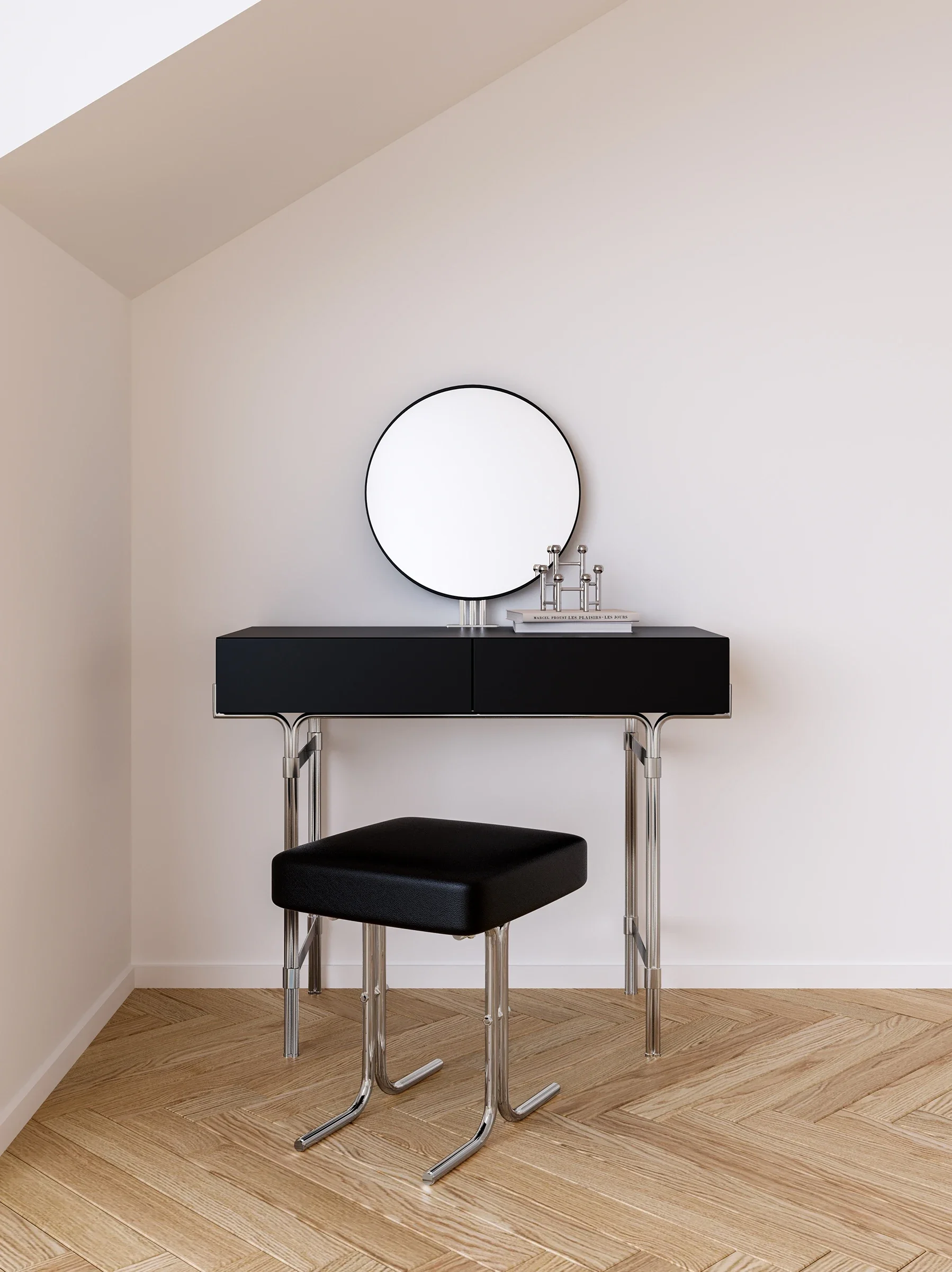 طاولة مكياج كلاسيكية فاخرة وخفيفة الوزن على طراز باوهاوس بتصميم معدني بسيط وحديث لغرفة النوم المنزلية #2