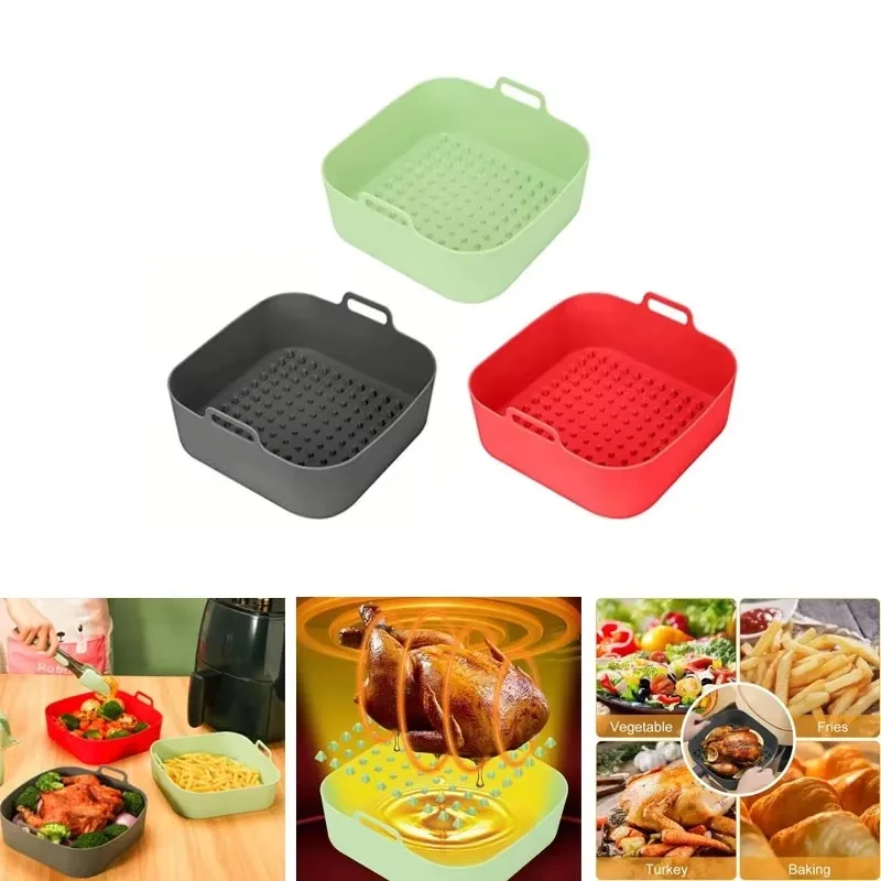 Plaque de cuisson ronde et pliable en silicone pour friteuse à air, pot optique réutilisable, doublure carrée, ustensiles de cuisson