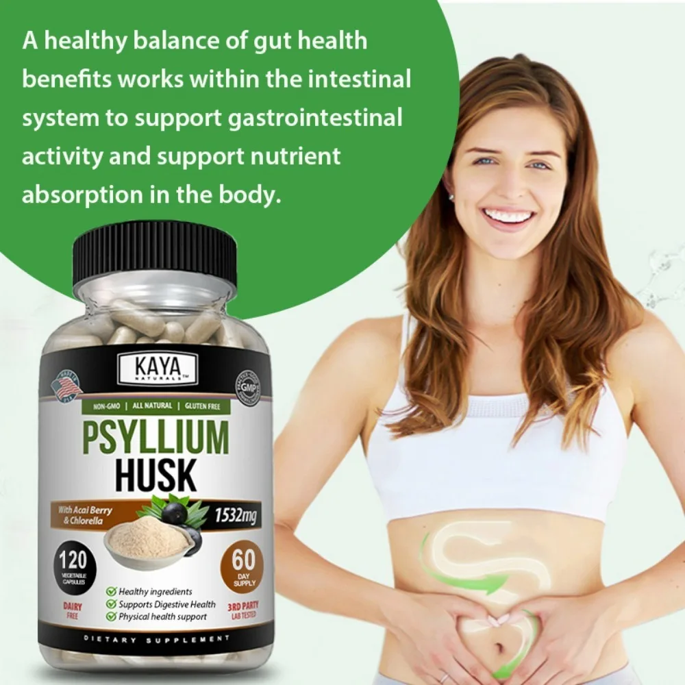 Psyllium Husk Capsules - Supports Intestinal and Digestive Health, Improves Absorption, Enhances Cellular Energy, Non-GMO