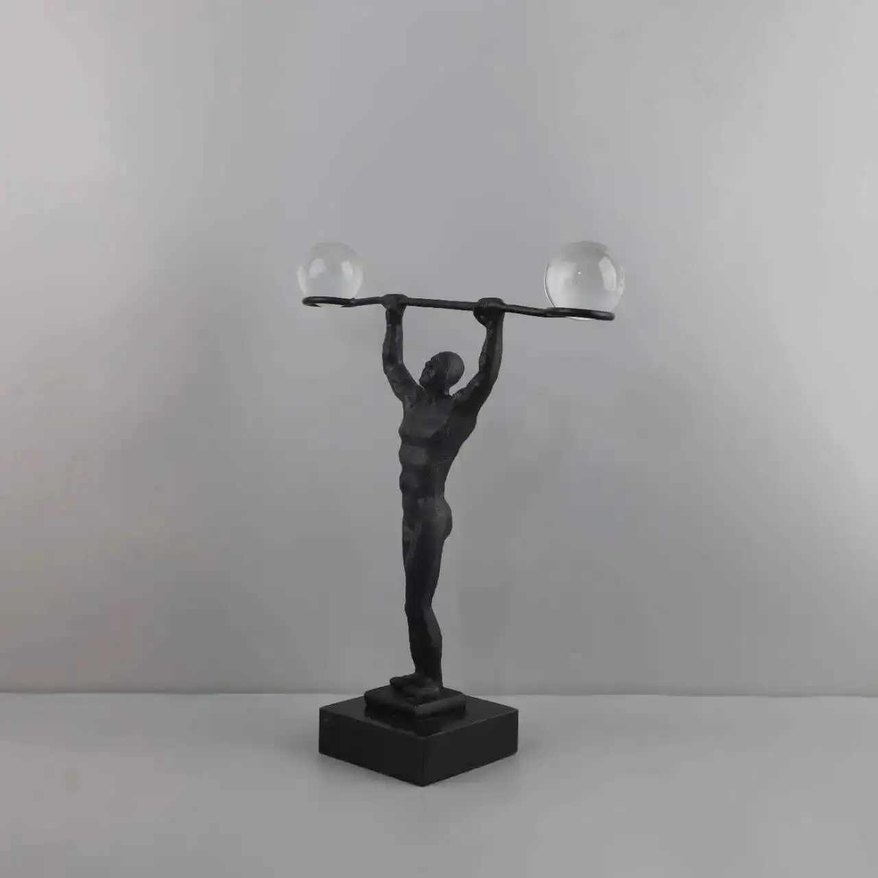 Metal Figure Sculpture Weightlifter Art Ornament Sporty Portrait Geometric Sphere Metal Figurine Home Decoration Accessories
