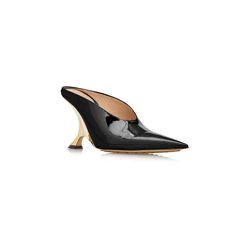 Brand Alien High Heel Muller Slippers 2024 Summer New Sexy Silver Party High Heels Sandals Black Women's Shoes Big Size 34-43